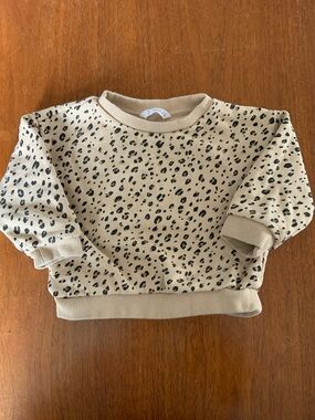🫐3/$30 MNG Kids Beige Leopard-Print Crewneck Sweatshirt size 12-18m